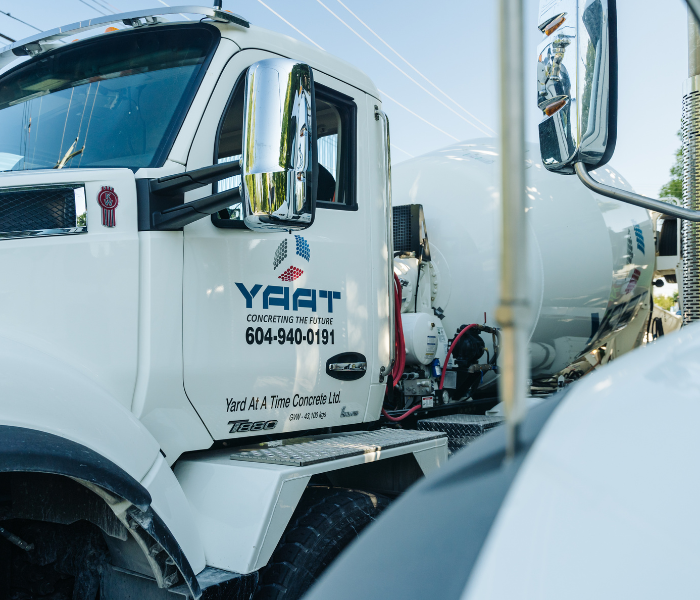 Langley concrete delivery truck from YAAT parked and ready for service.
